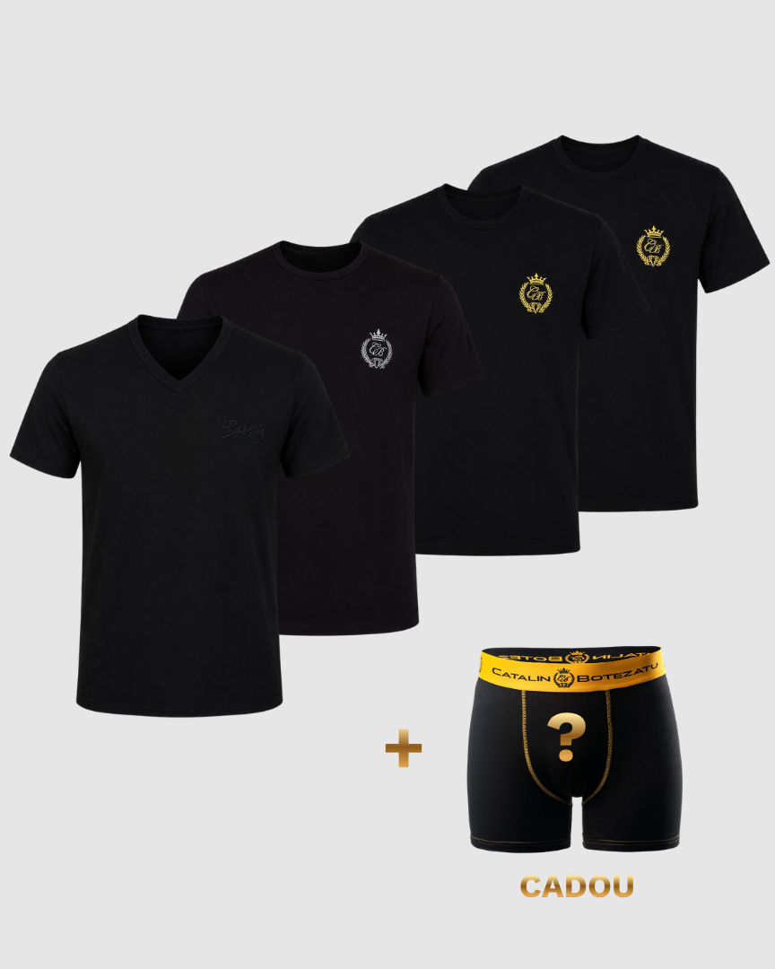 SET DE 4 TRICOURI NEGRE + 1 BOXER CADOU