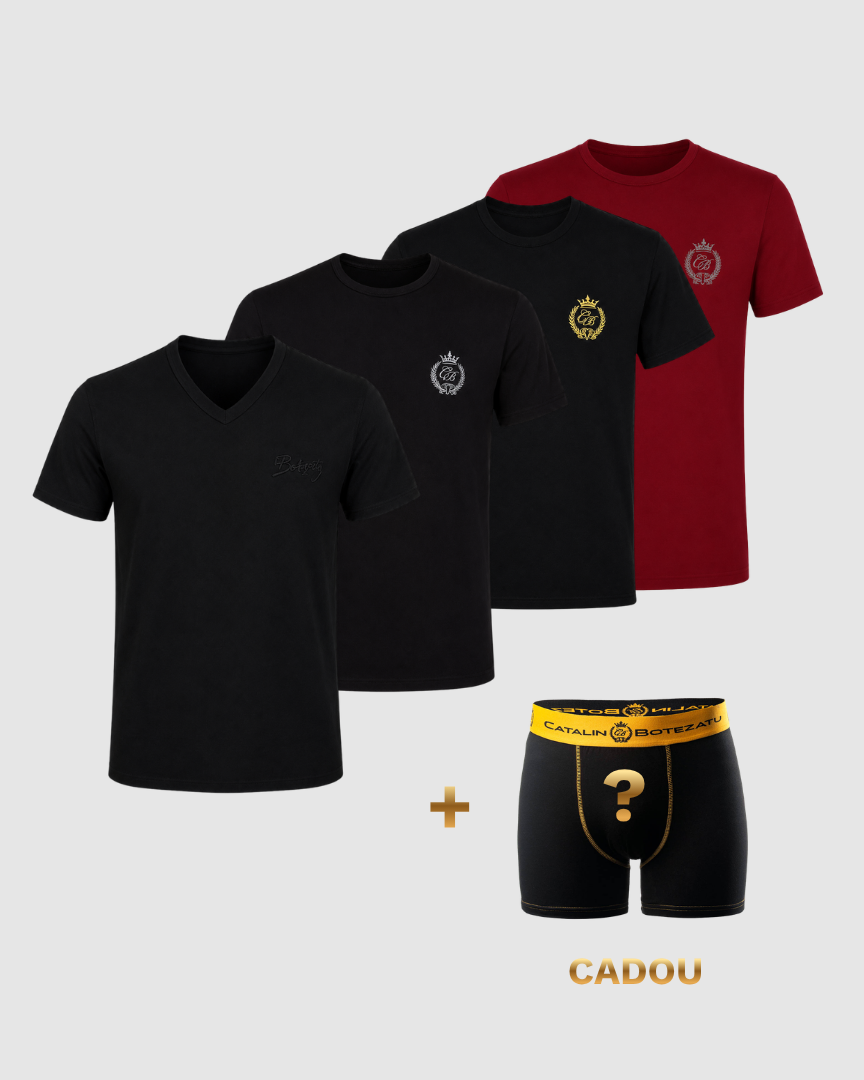 SET DE 4 TRICOURI NEGRE - VIȘINIU + 1 BOXER CADOU