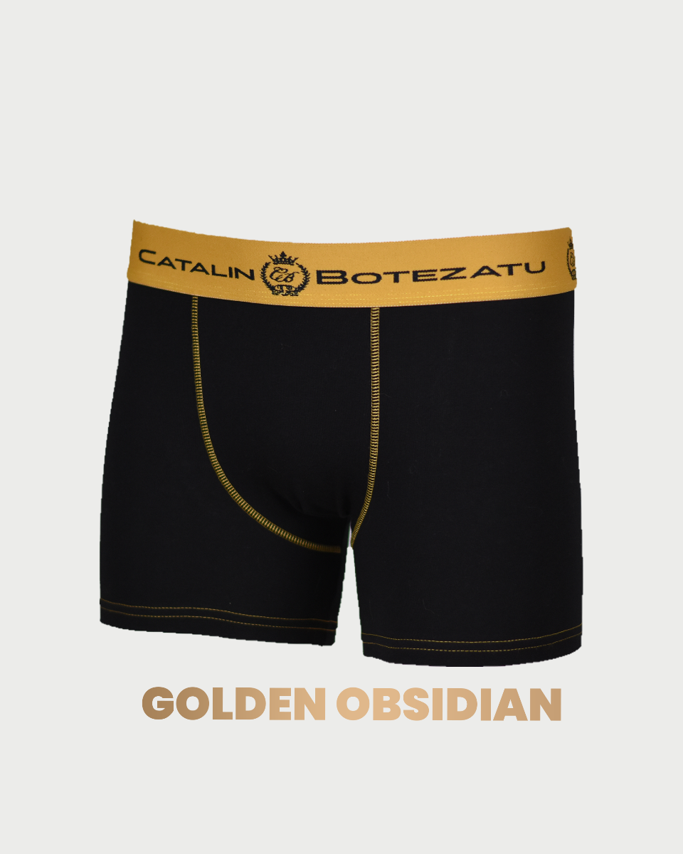 Boxer pentru bărbați negru cu auriu, bumbac premium, semnat Cătălin Botezatu, confort și eleganță.