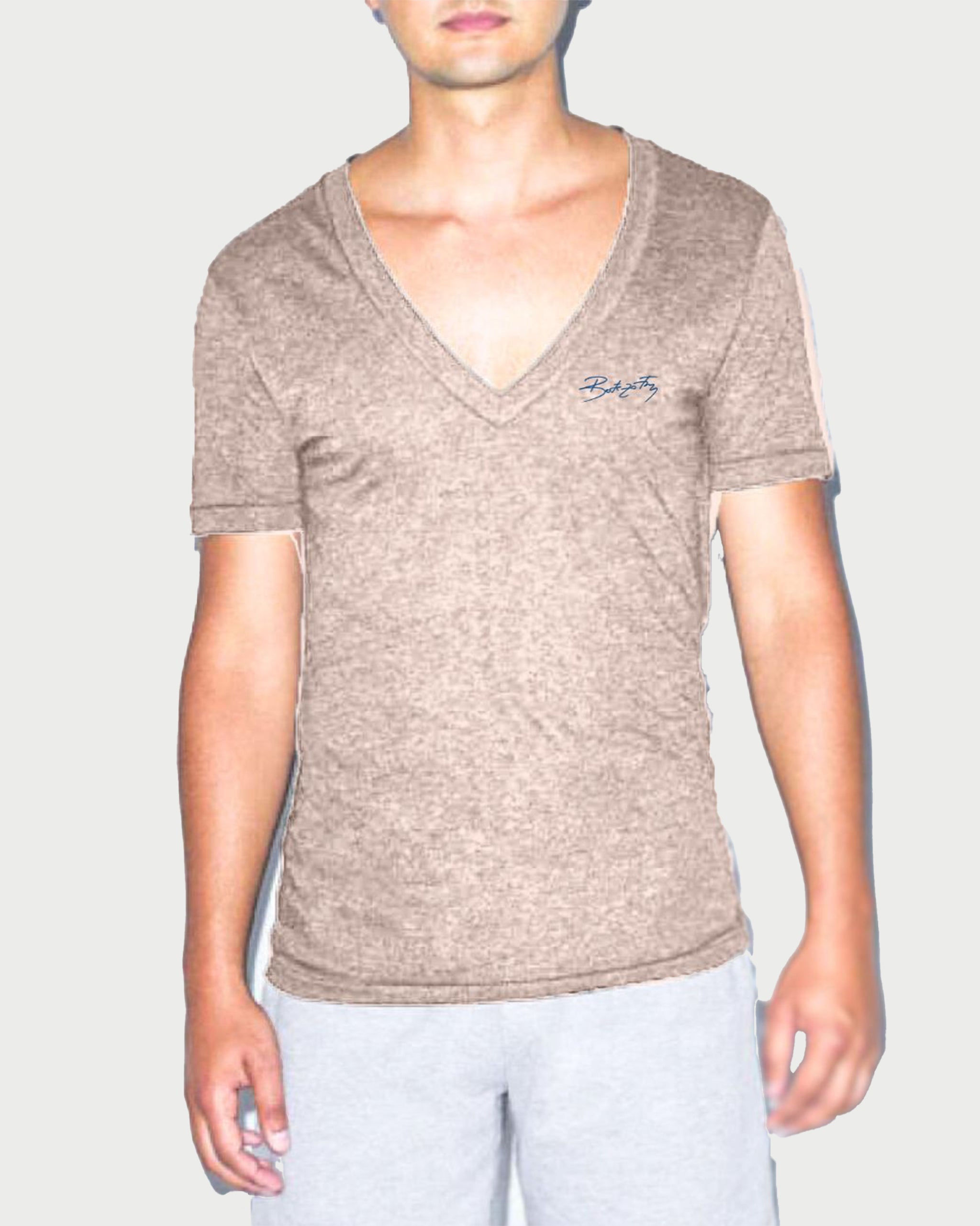 CREAM DEEP 'V' NECK - tricou in V triblend