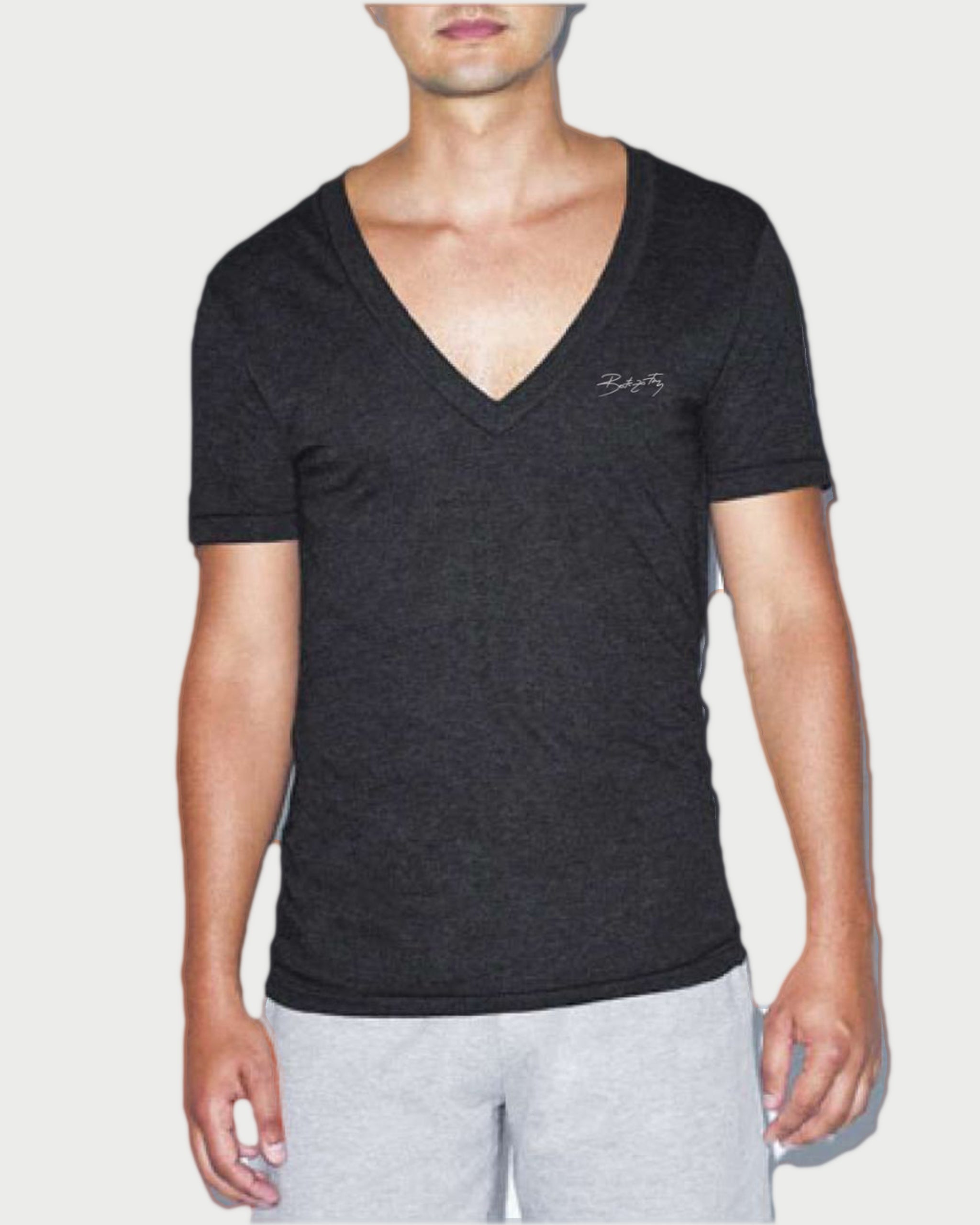 GREY DEEP 'V' NECK - tricou in V triblend