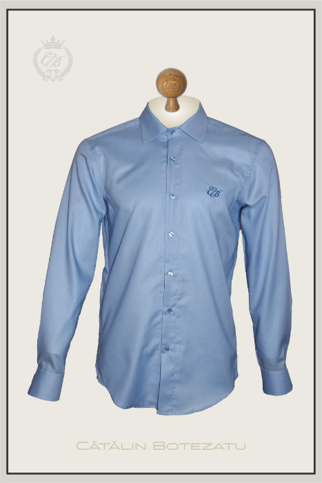 CAMASA CATALIN BOTEZATU SLIM DIN BUMBAC, DE CULOARE ALBASTRU DESCHIS.