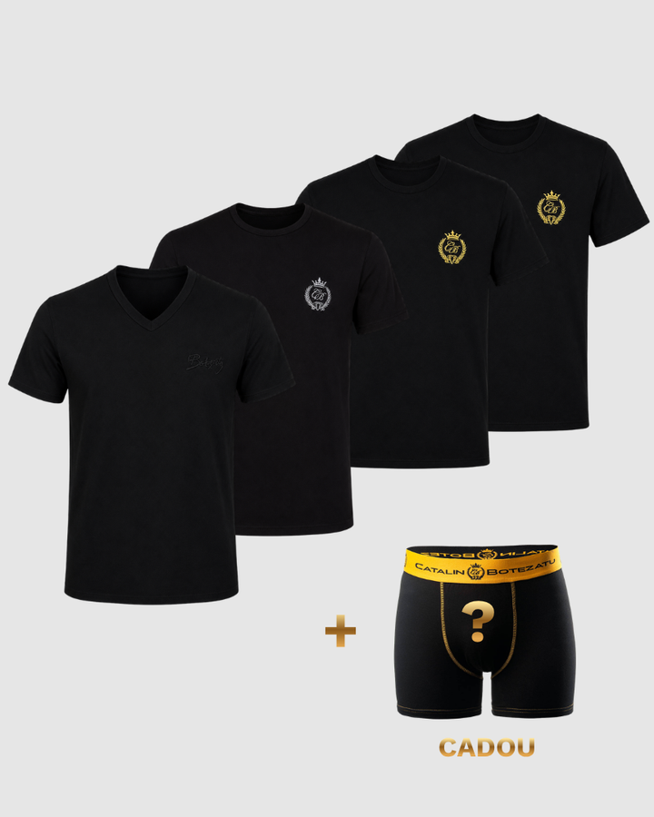 SET DE 4 TRICOURI NEGRE + 1 BOXER CADOU