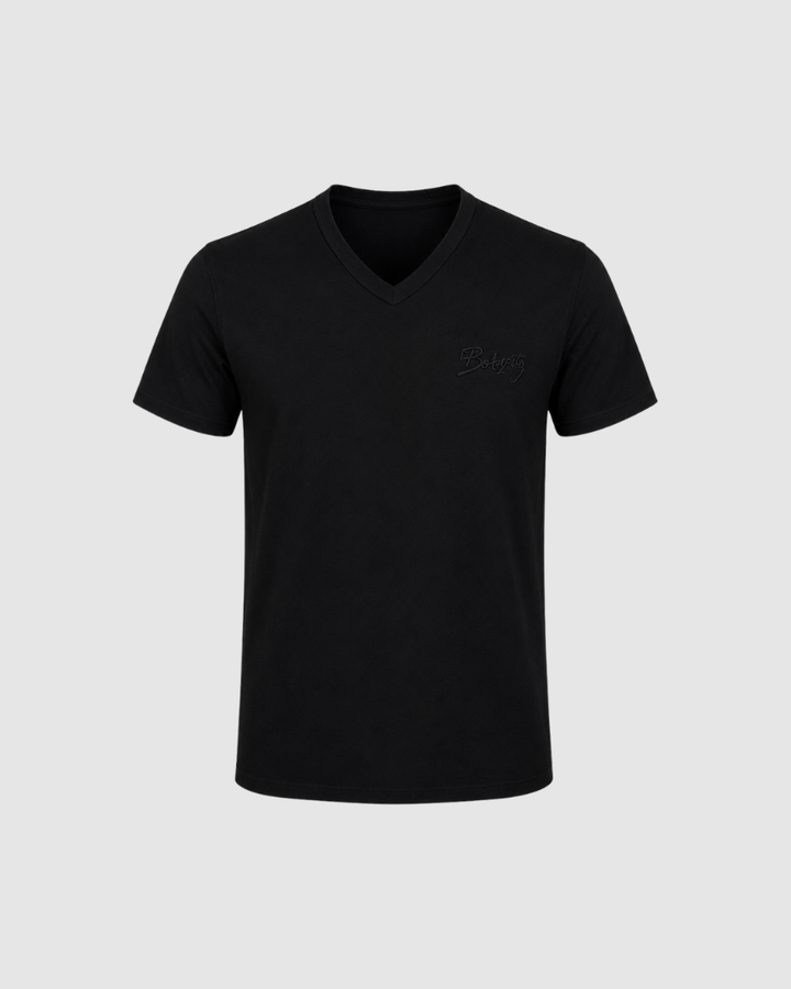 Tricou Premium  din Bumbac Negru cu Guler în V Cătălin Botezatu