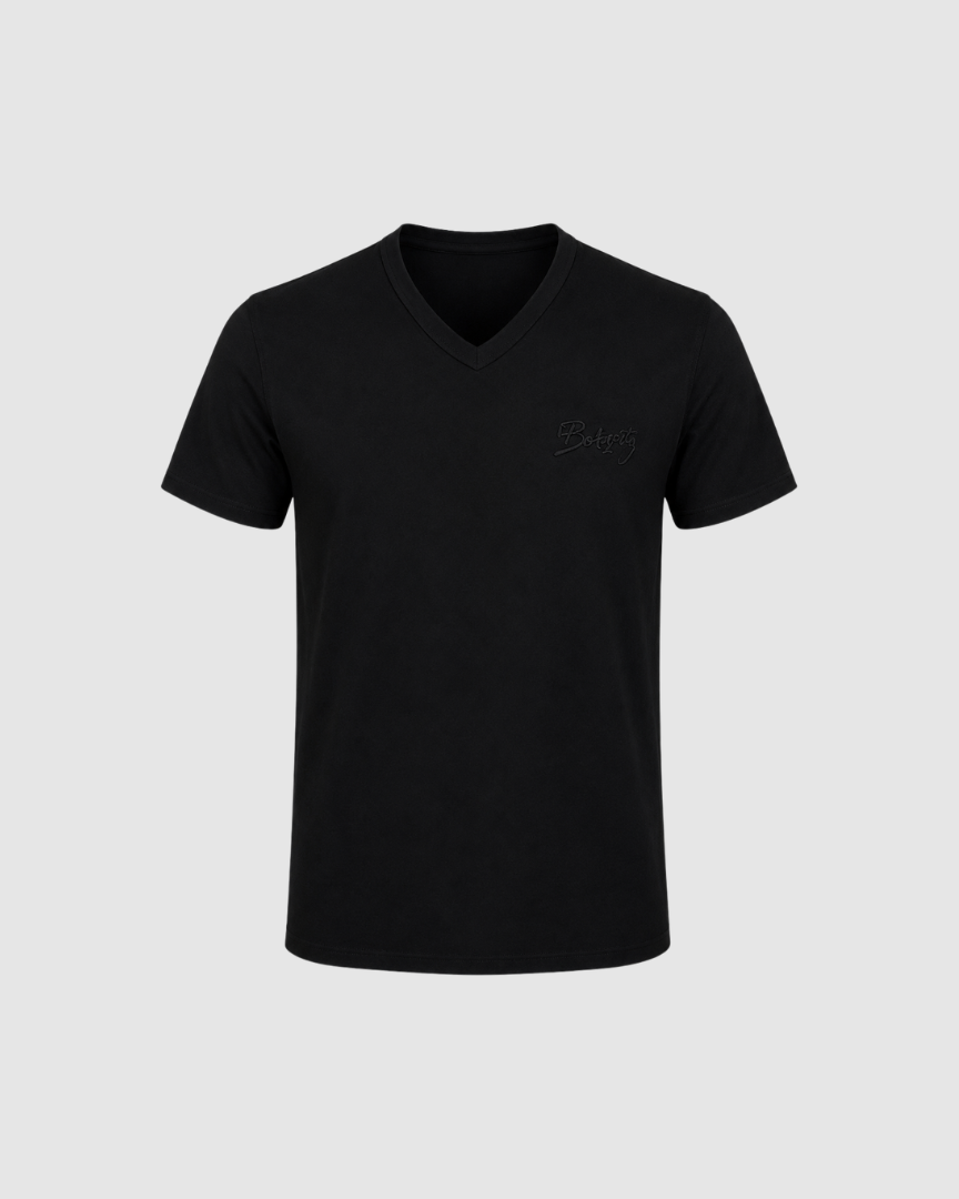 Tricou Premium  din Bumbac Negru cu Guler în V Cătălin Botezatu