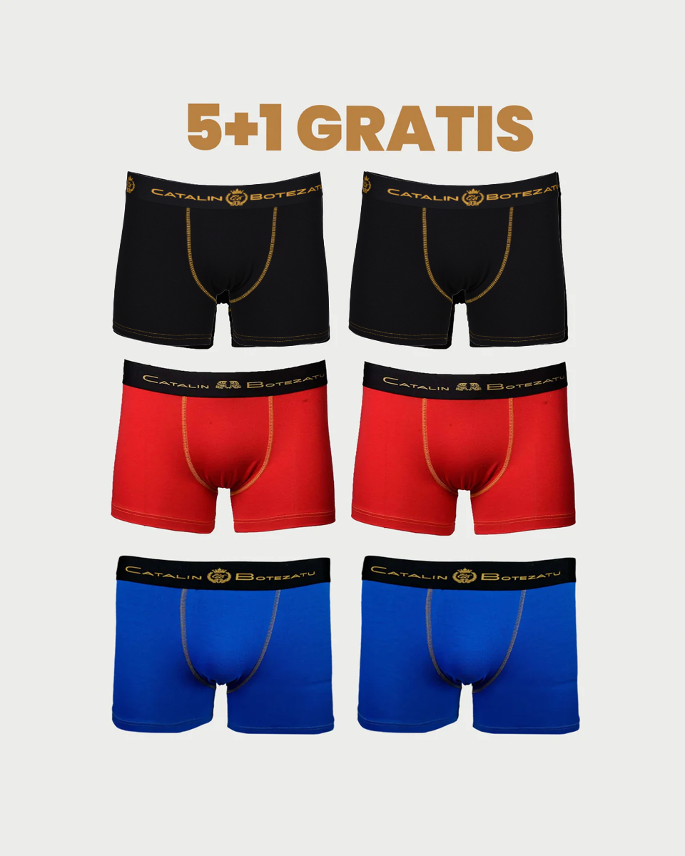 THE EXCELLENCE PACK 5+1 GRATIS - Boxeri premium din bumbac – Black Gold, Red Emotion & Blue Emotion semnați Cătălin Botezatu