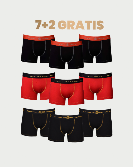Boxeri premium din bumbac – Aventurous Black, Red Emotion & Black Gold.
Confort, stil și lux premium pentru bărbatul modern.