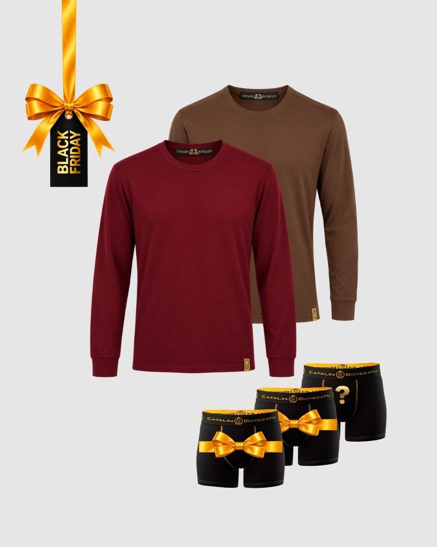BLACK FRIDAY – Gentleman de Toamnă: 2 bluze bordo și maro + 3 boxeri Cătălin Botezatu