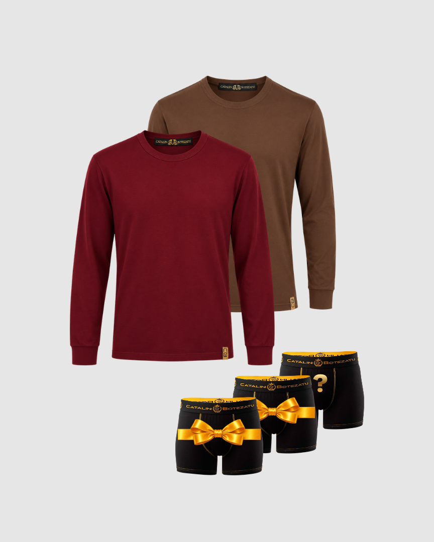 BLACK FRIDAY – Gentleman de Toamnă: 2 bluze bordo și maro + 3 boxeri Cătălin Botezatu